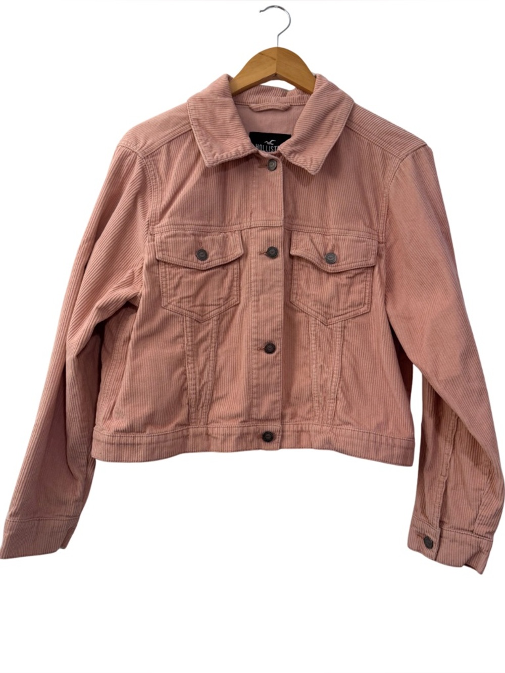 Hollister Dusty Pink Corduroy Cropped Collared Jacket XL Button Front, Utility